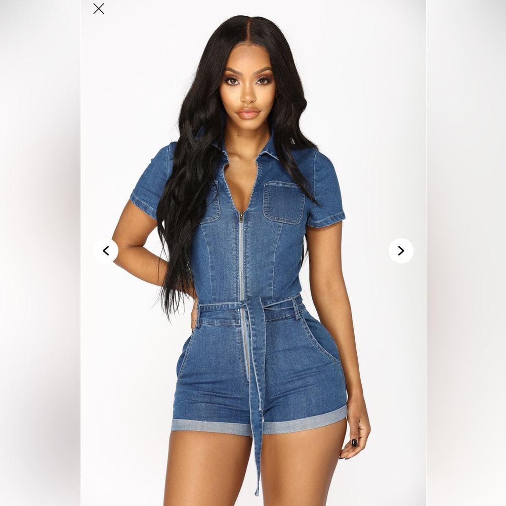 Fashion Nova Blue Denim Short Sleeve Romper